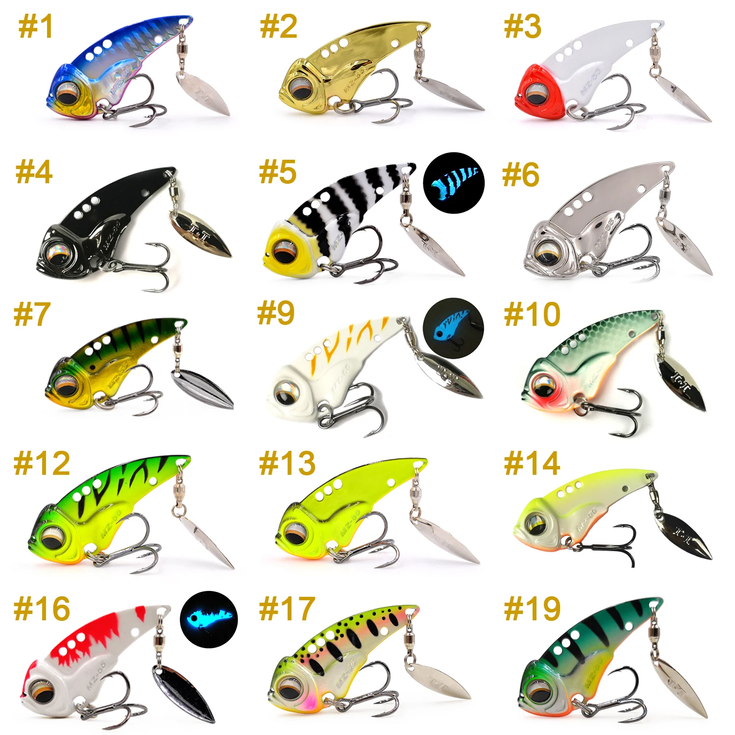 THETIME Marke MZ55 MZ60 Metall Vib lure Spinnerblätter Klinge Glow Zikade Locken 55mm 13g Sinking vibro Schwanz Spinner Vibrations Köder Bibe Für Bass hecht Barsch Angeln