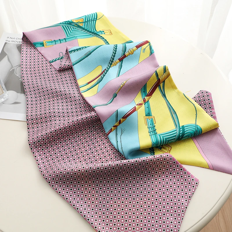

100% Twill Silk Scarf Women Double-sided Printing Design Classic 160*20cm Scarves Neckerchief Multipurpose 6 Colors New Fashion