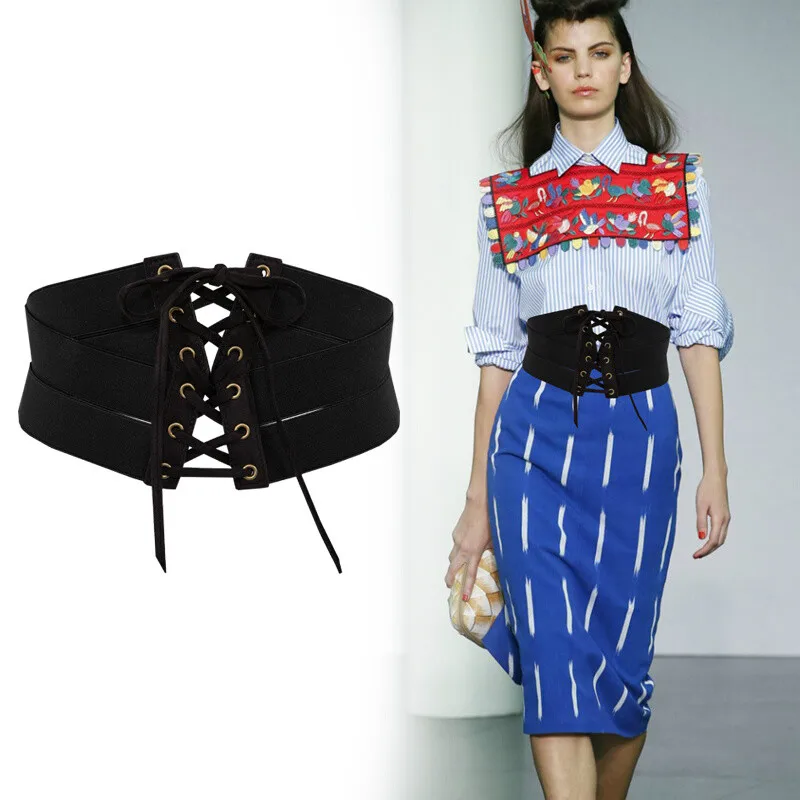 

H3473 Ladies Wide Black Waistband Decoration Women Elastic Waist Belt Girl High Quality Fashion College Style Leisure Waist Seal