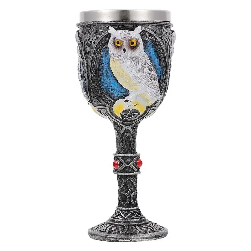 1pc Owl Three-Dimensional Goblet Festival Drinking Cup Desktop Decor Steel Resin Owl Three-Dimensional High Foot Wine Cup