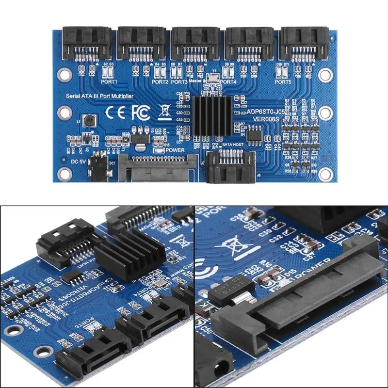 HOT-การ์ดเมนบอร์ด Sata Expansion Card 1 ถึง 5 พอร์ต Sata3.0 6Gbps ตัวคูณพอร์ต Sata Riser Card อะแดปเตอร์สำหรับ Comp