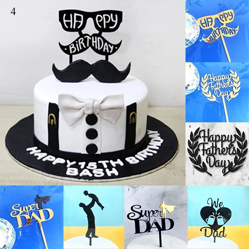 Acrylic Super Dad Cake Topper Happy Father's Day Cake Topper Best Daddy Father's Birthday Cupcake Topper Party Cake Decorations