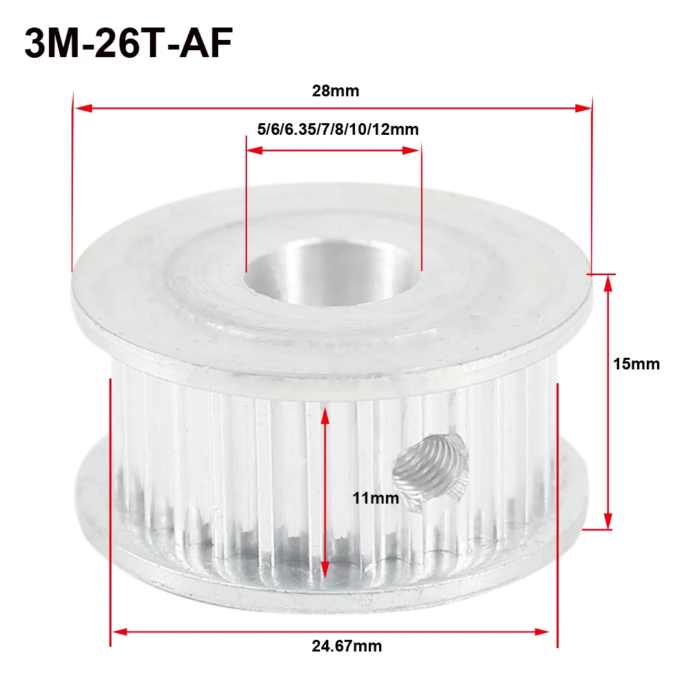 Timing Pulley HTD3M 26T 5/6/8/10/12/14mm Inner Bore 11/16mm Width Aluminium Alloy Pulley Wheel for Engraving Machine