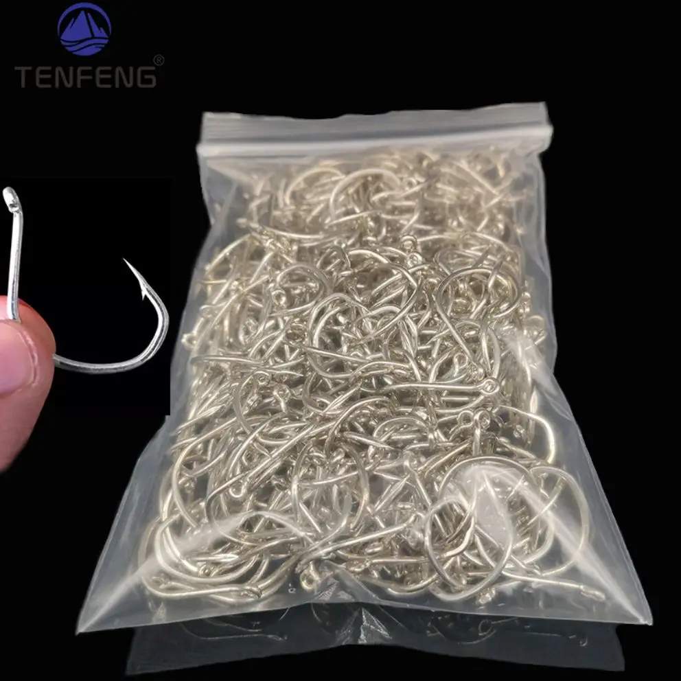 Fishhooks Wholesale by Bulk High Carbon Steel Cycle Eyed Bright Tin Fish Barbed Hook Jig Head Perch Bass Fishing Tackles Pesca