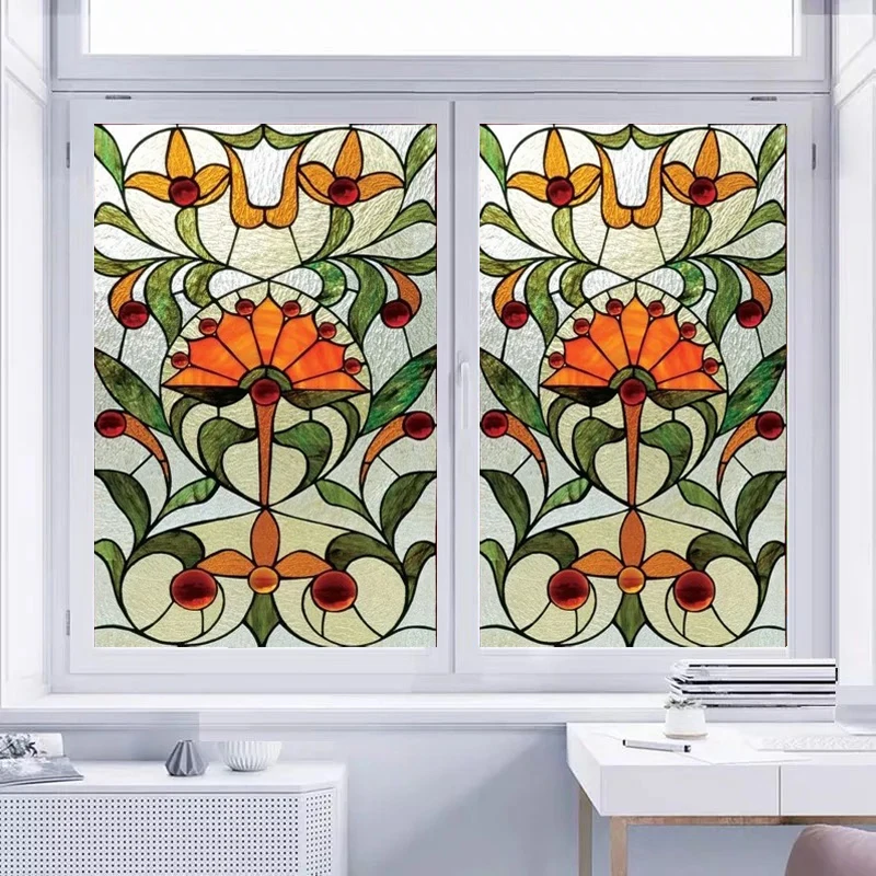 Custom Size Stained Glass Window Film, Frosted Privacy Film, Static Cling, Removable Sticker, Kitchen, Bathroom, Home Decor