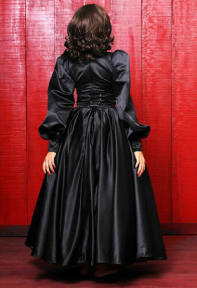 French Sissy Black Satin Long Dress Uniform Independent Apron Role Play Girl Costume Customization