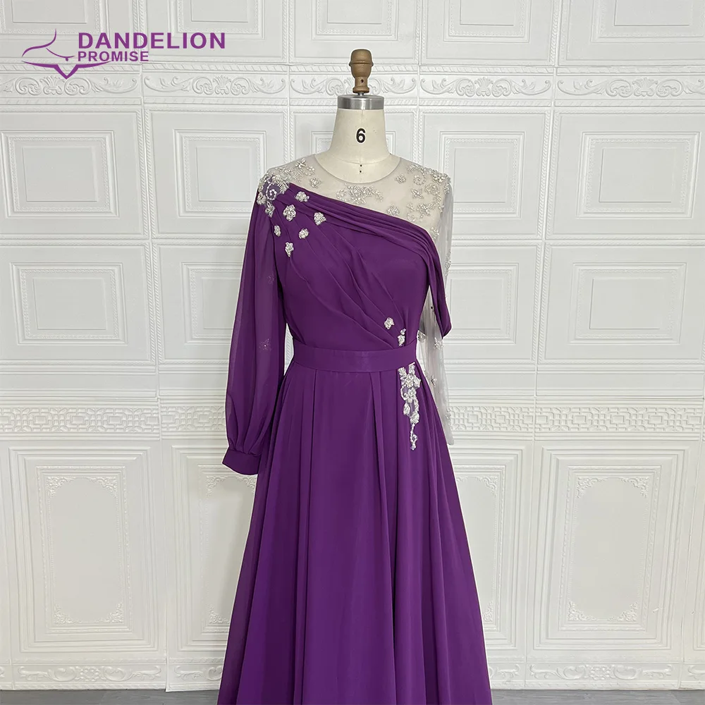 Árabe roxo manga longa vestido de noite 2021 para as mulheres de luxo frisado dubai muçulmano vestidos formais vestido de festa de casamento a line