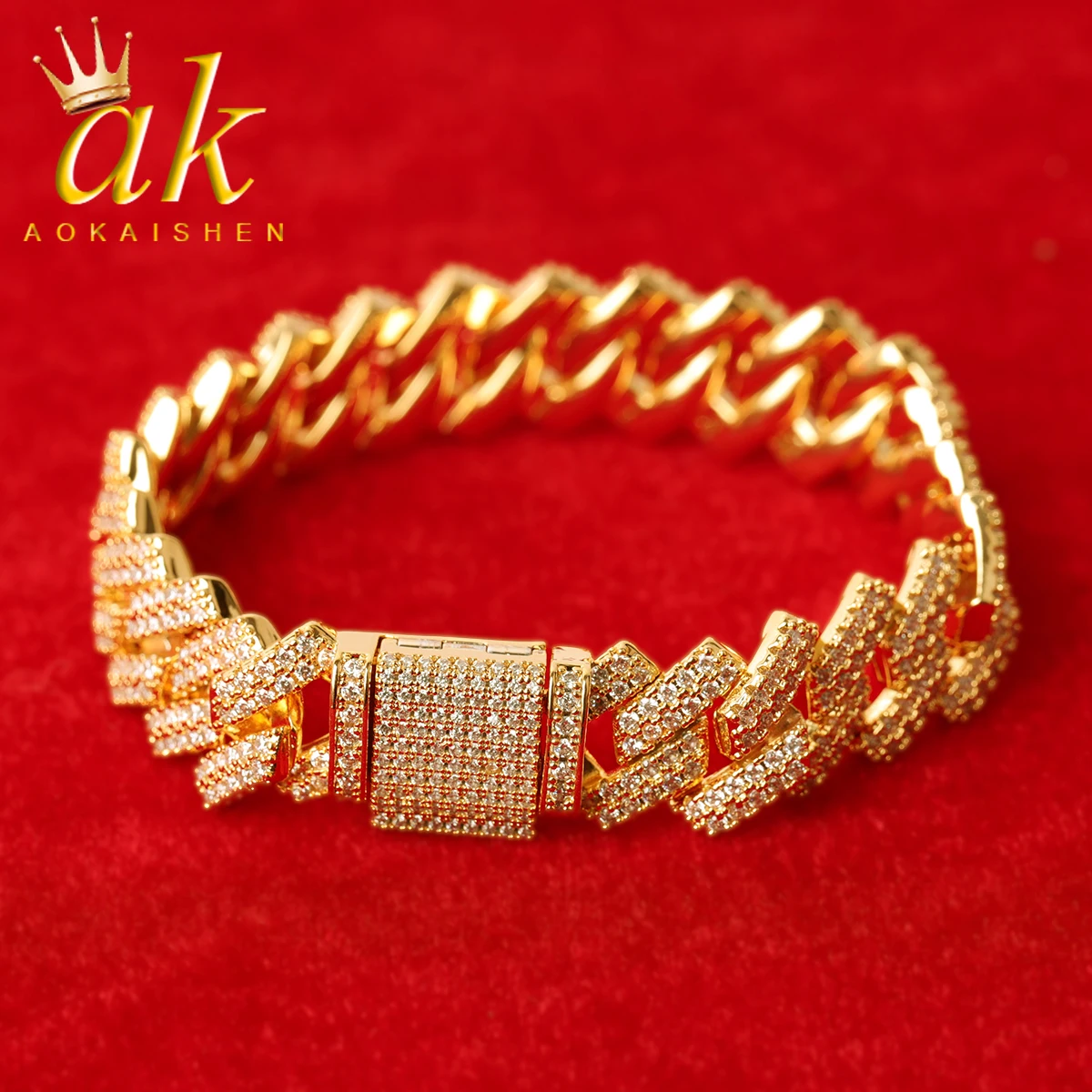 

Aokaishen Miami Cuban Link Bracelet for Men Real Gold Plated Hip Hop Jewelry 2022 Trend Free Shipping Items Wholesale