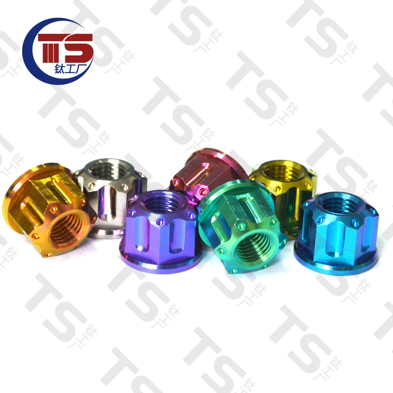 

TS 6 pcs Titanium Nut M6 M8 M10 M12 x 1.25 1.5 pitch Flange Nut Hexagon Srew Bolts for Motorcycle Titanium Nuts Ti Fastener