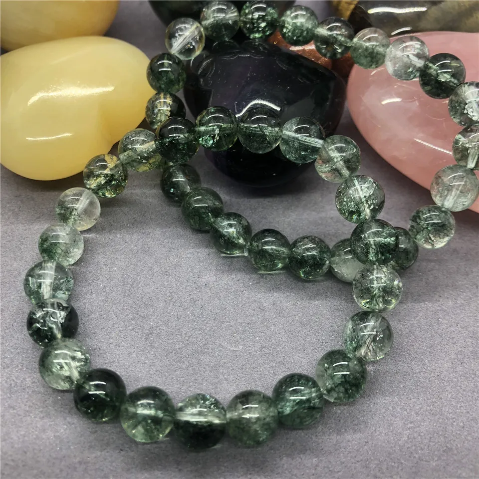 Natural Green Crack Phantom Quartz Beads Bracelet Charms for Female 6-12mm