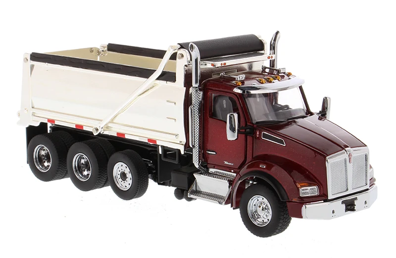 New DM 1/50 Scale Kenworth T880 SBFA Dump Truck in Radiant Red with Chrome Plated Dump Bed 71059 By Diecast Masters collection