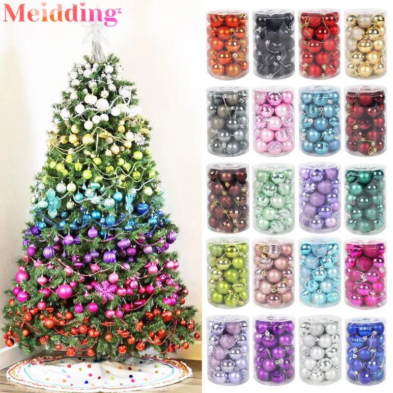 34pcs 4cm Christmas Ornaments Balls Christmas Tree Decorations Hanging Ball Xmas Decoration Home Navidad 2024 Noel Decoration