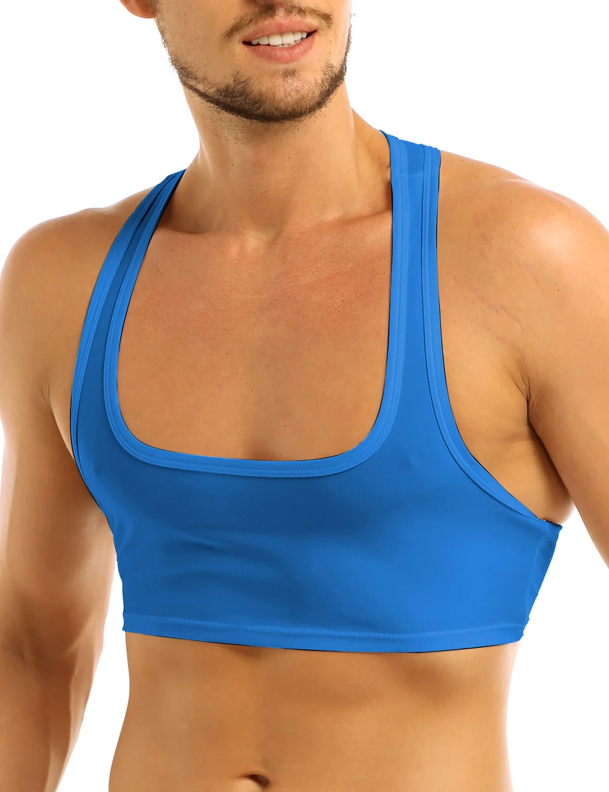 Mens Sexy Crop Tank Top Bra Vest Stylish Breathable Sleeveless Solid Color Shirt Y Back Half T Vest Daily Street Outfit Clubwear