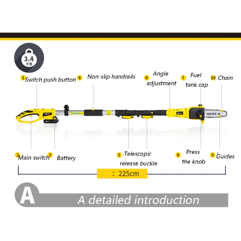 2AH/4AH Electric Telescopic Chain Saw Greening Garden Fruit High-altitud 20V Lithium Battery Rechargeable High Branch Chain Saw