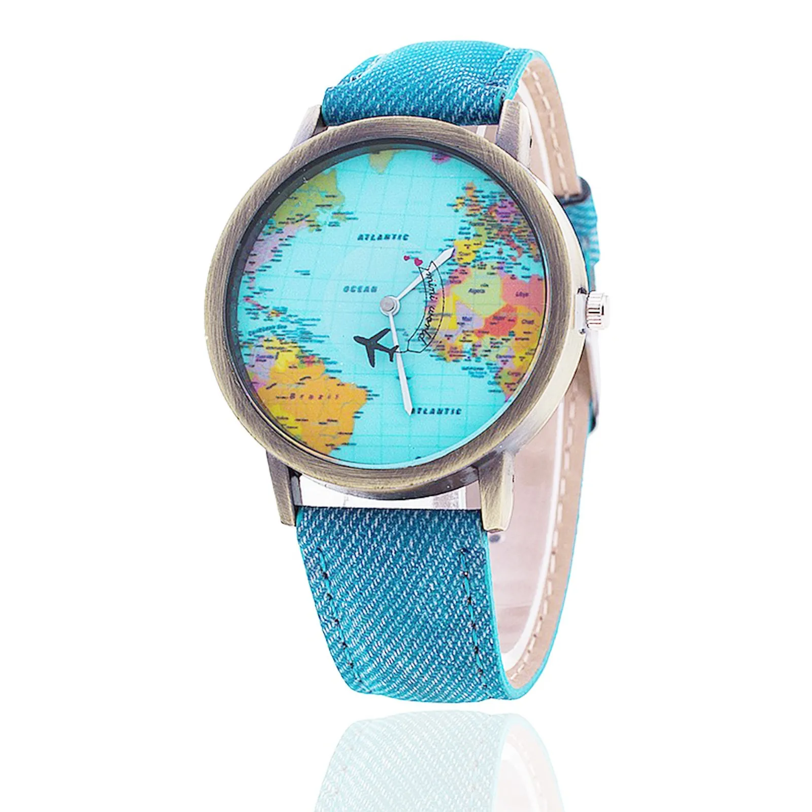 

Luxury Brand Casual WomensPU Leather Retro Style Quartz Airplane Second Hand Map Reloj Unisex Simple Vintage Small Clocks