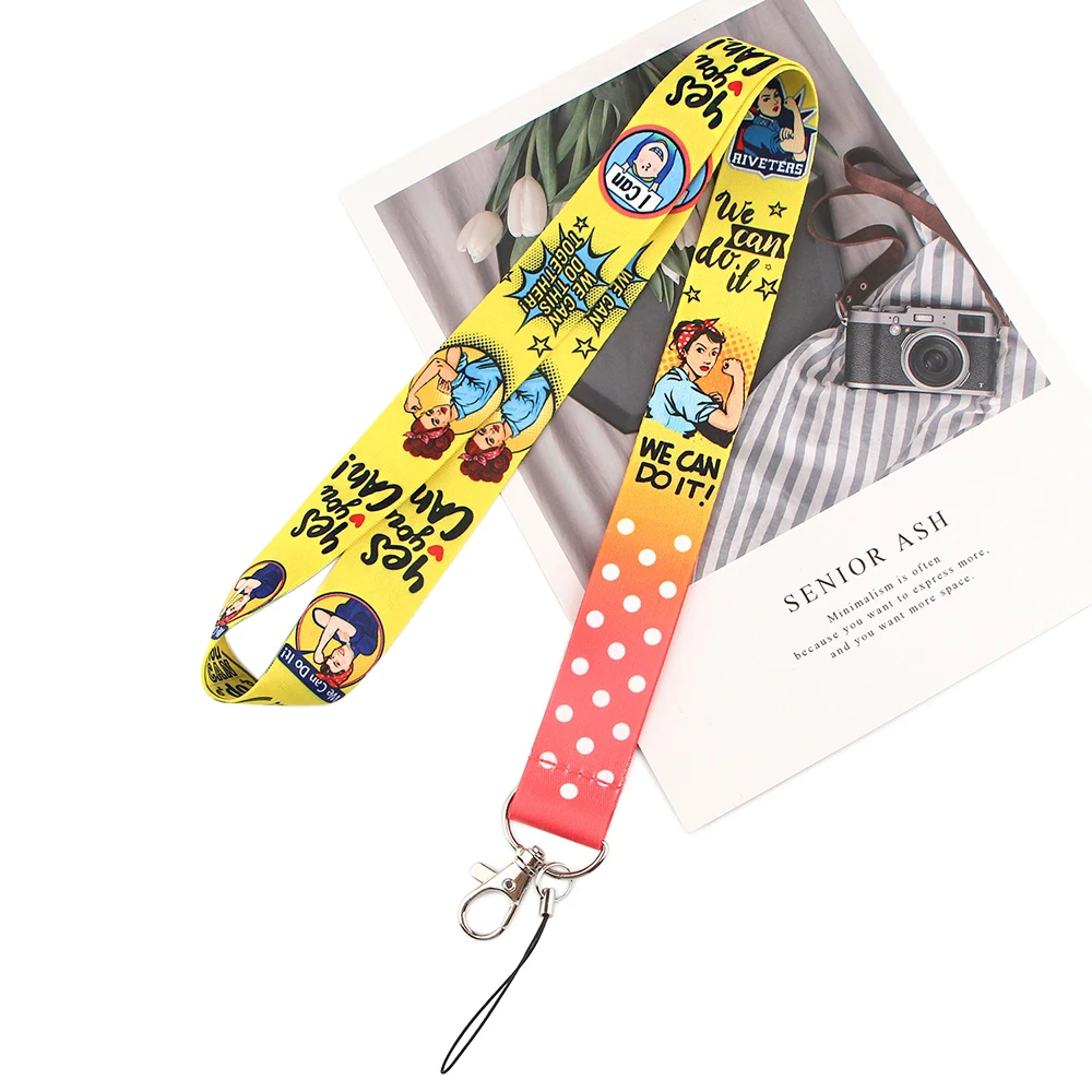 Lanyards Girassol Dos Desenhos Animados Das Mulheres, Nós Podemos Fazer Isso, Chaveiro, Cartão de Identificação, Passe, Telefone Móvel, Porta-Emblema USB, DL907