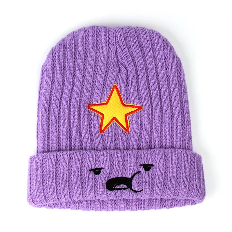 New Hot Cartoon Adventure time Purple Casual Beanies For Women Men Hip-hop Beanie Hat Lovely Warm Knitted Skull Bonnet Gorros