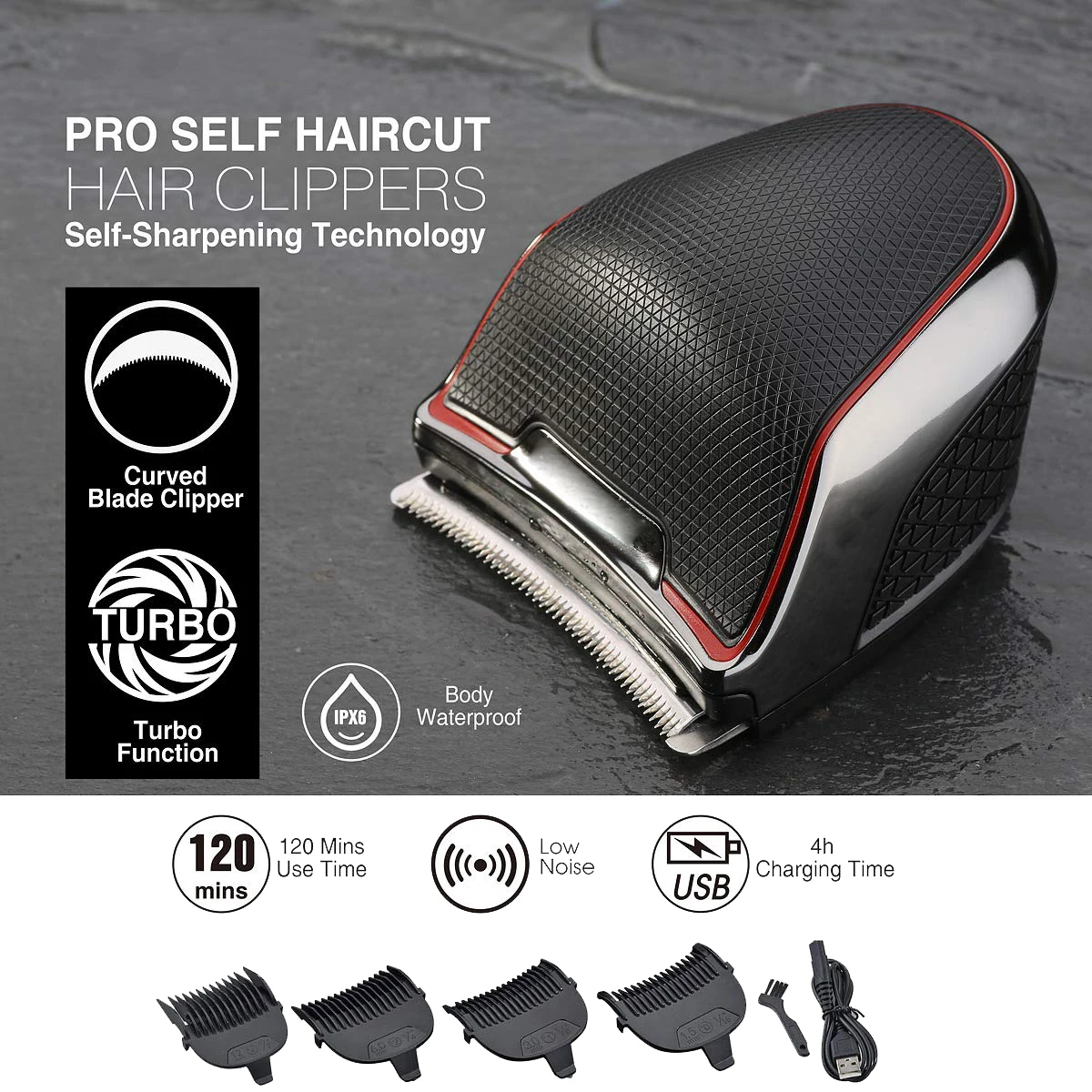 IPX6 مقاوم للماء مقص الشعر للرجال المنزل اللاسلكي أداة تهذيب اللحية الذاتي آلة قطع الشعر قابلة للشحن منحني شفرة حلاقة