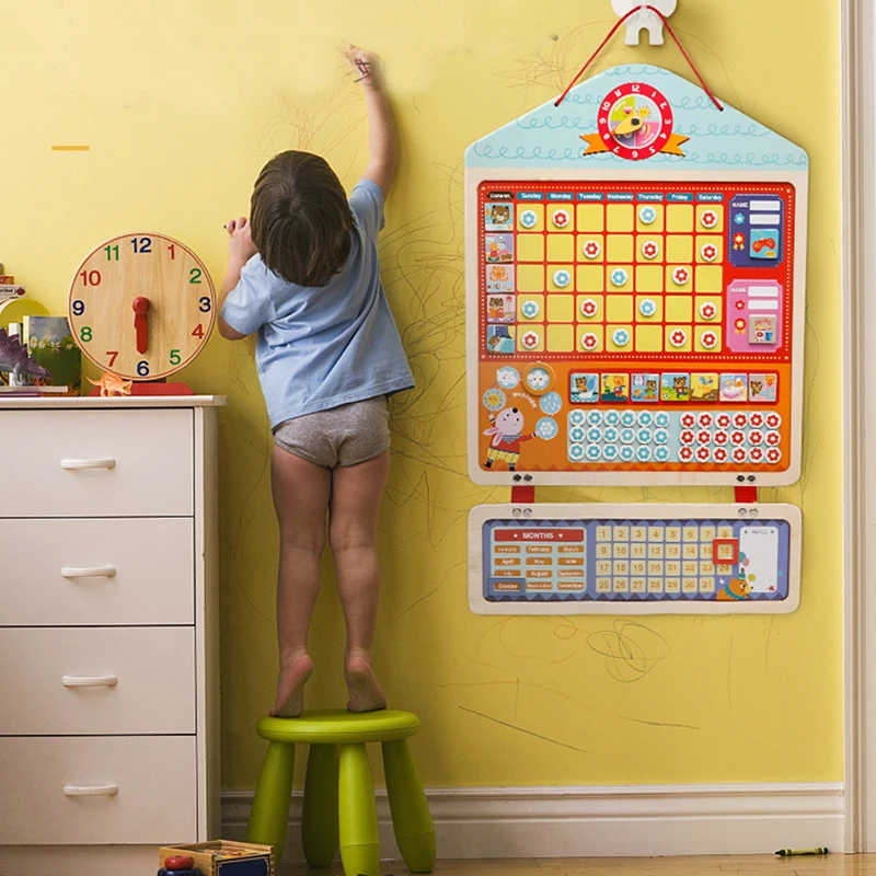 Houten Magnetische Beloningsactiviteit Verantwoordelijkheid Grafiek Kalender Kinderen Zelfdiscipline Aanwezigheidsblad Kinderen Kalendertijd Speelgoed