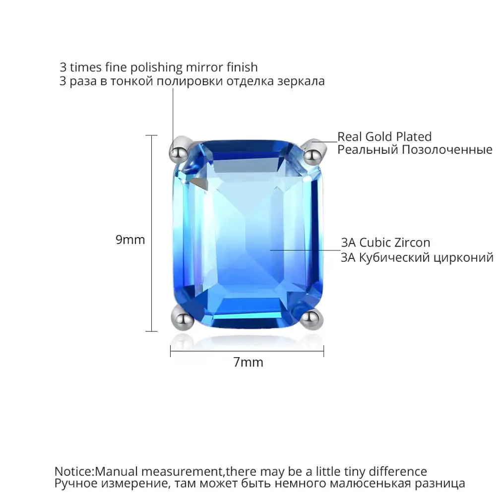 LUOTEEMI Square Blue Purple CZ Stud Earrings for Women Cute Wedding Engagement Fashion Jewelry Sweet Girls Christmas Gifts