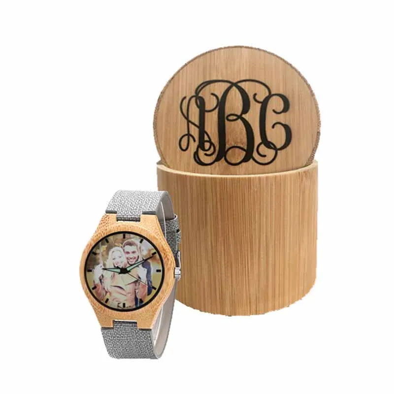 UONNEY Dropshipping Personalized Design Your Photo Bamboo Wooden Watch Leather Straps Jewelry Special Love Gift for Man Lady Wom