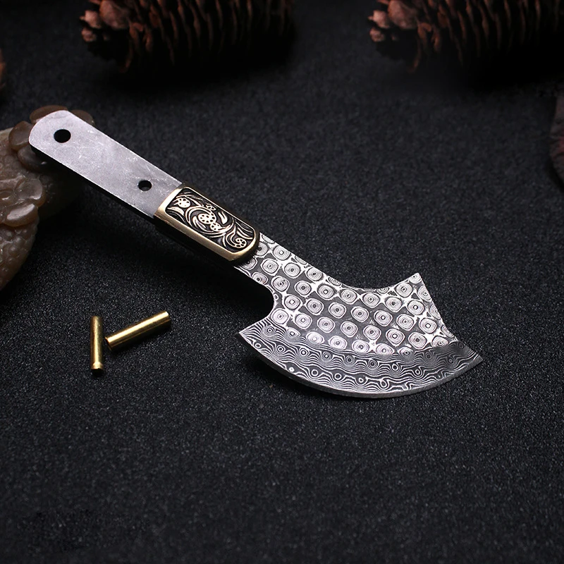 Dropship Damascus Steel Axe DIY knife  Hand Made Knife Semi-finished  Outdoor Camping Fixed Blade Knife With Knife Leather