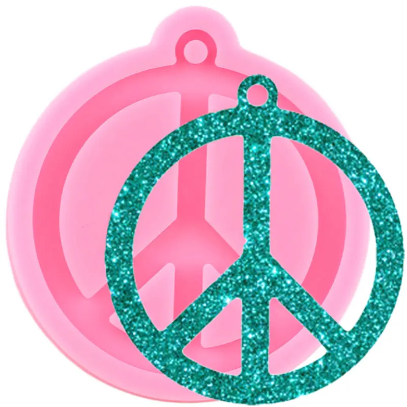 Shiny Glossy Round Shape Peace Sign Silicone Mold  Epoxy Resin Keychain Molds DIY Handmade Charms Mould