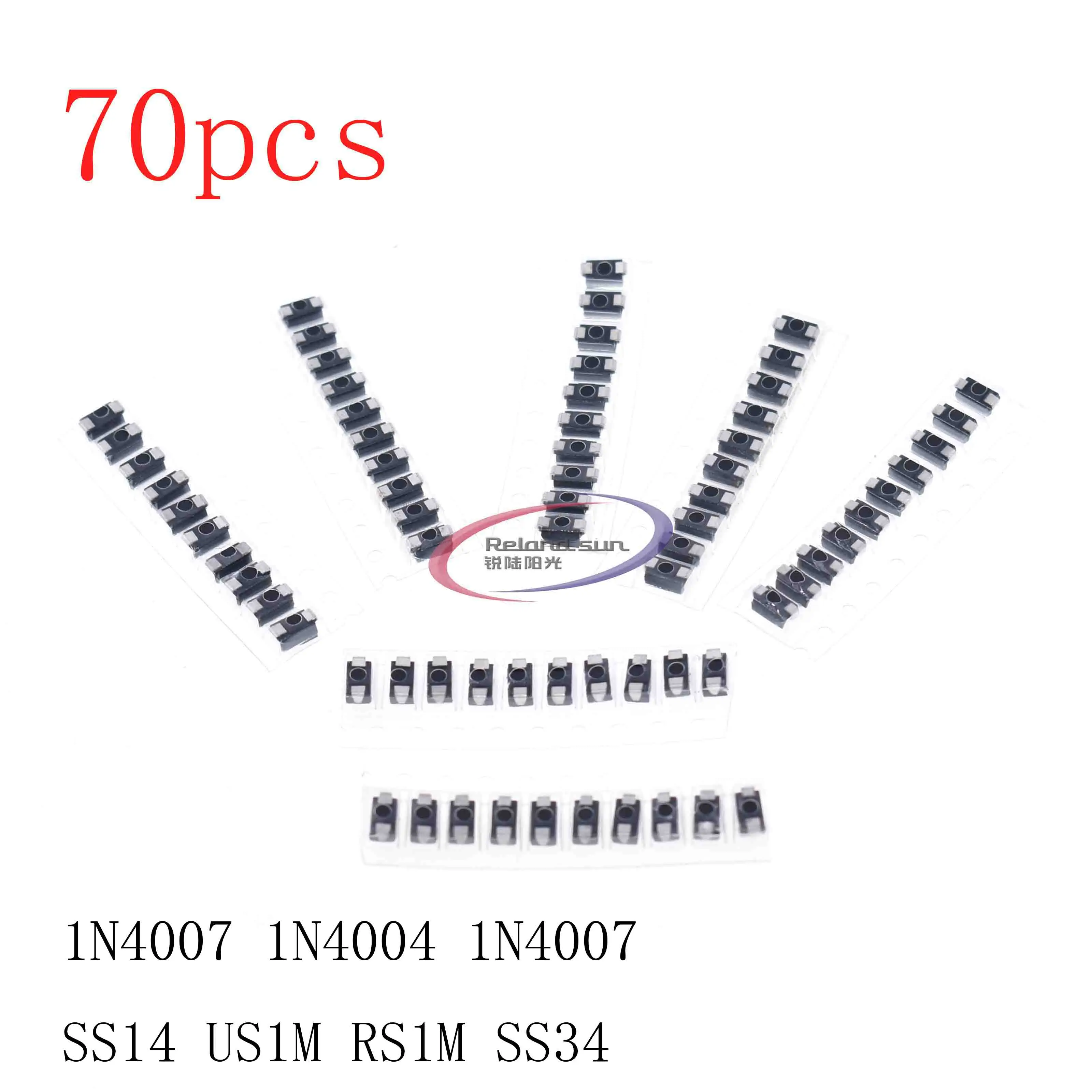 70pcs/lot SMD M1 1N4001  M4 1N4004 M7 1N4007 SS14 US1M RS1M SS34 7 Values*10pcs KIT schottky diode set kit pack package