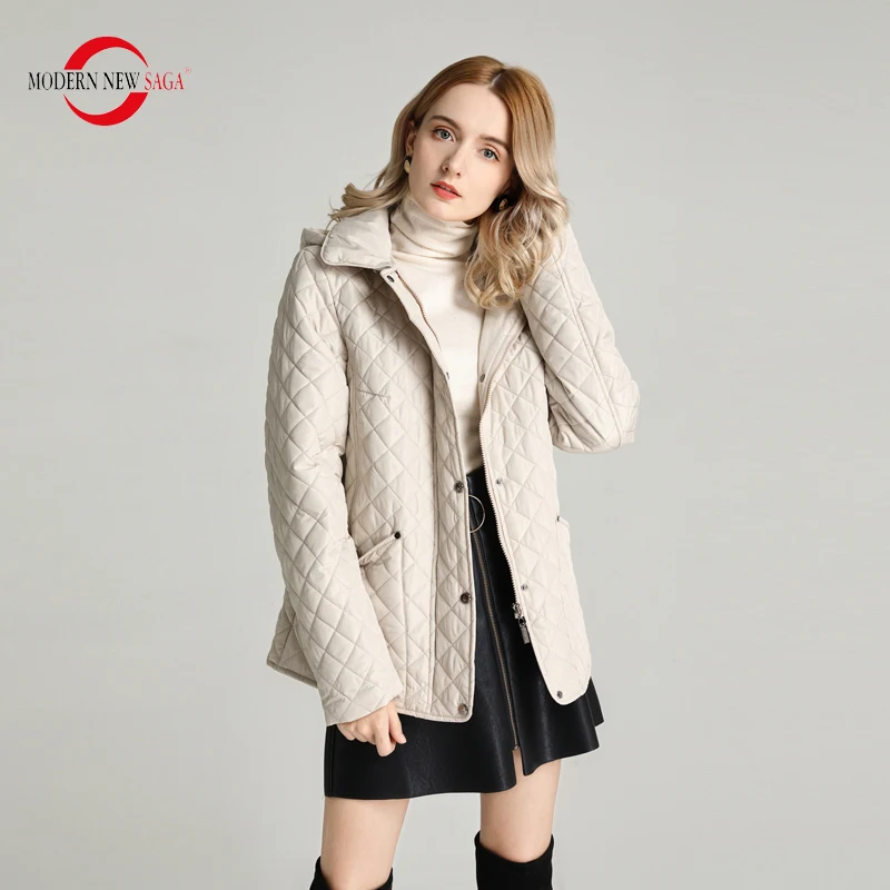 MODERN NEW SAGA Women Jacket Autumn Thin Cotton Padded Jacket Spring Fashion Women Coat Hood Down Jacket Female Women Clothing