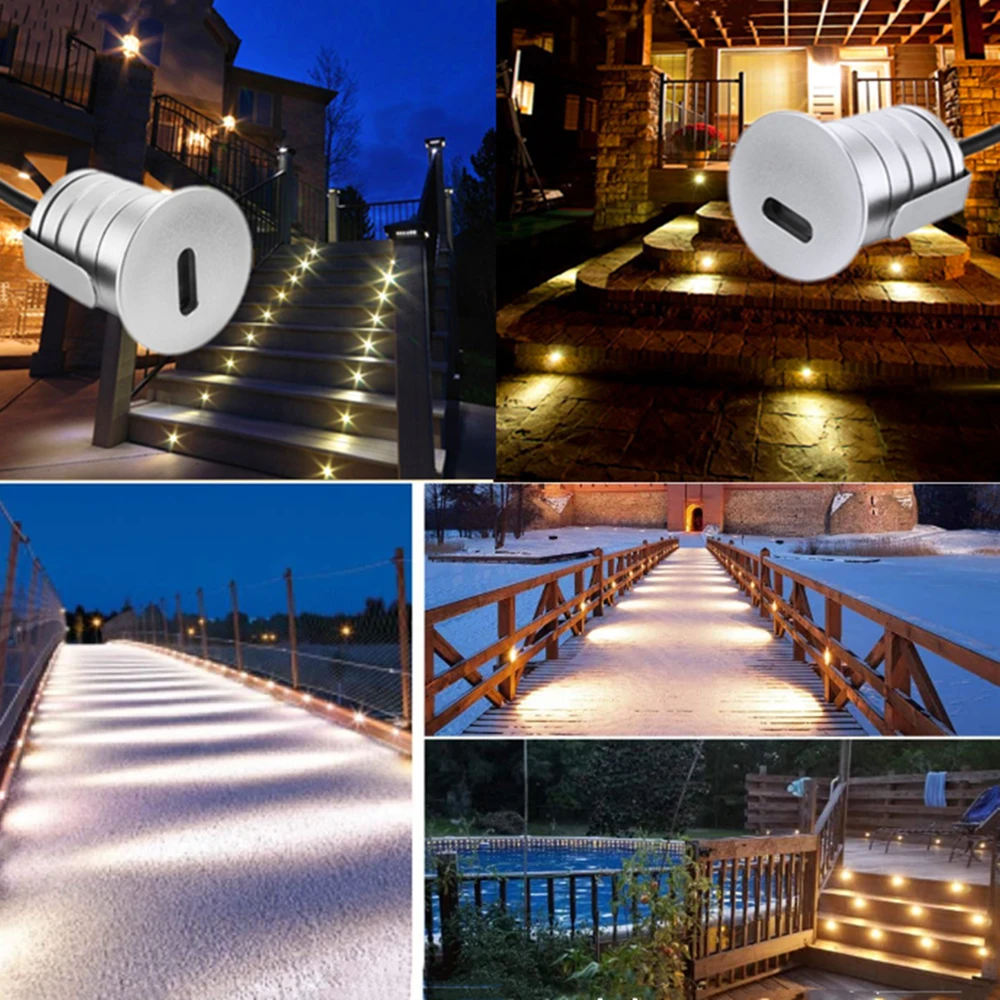 1W IP67 Waterproof Recessed Led Stair Step Light Outdoor Corner Wall Lamps DC12V 24V Underground Deck Staircase Garden Lighting