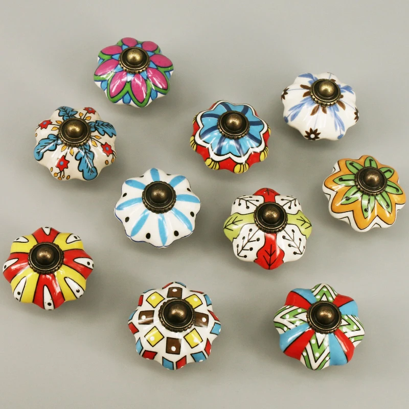 1PC Multicolor Ceramic Knobs for Cupboard Cabinet Dresser and Furniture Antique Floral Drawer Handle Pull Door Knob