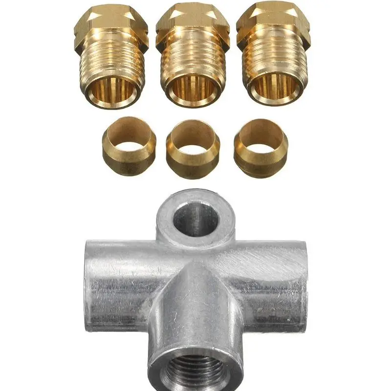 New Silver 3 Way T Piece Tee Brake Pipe With 3 M10 Male Nuts Short Metric Copper 3/16 10mm Inch Replacement Parts .