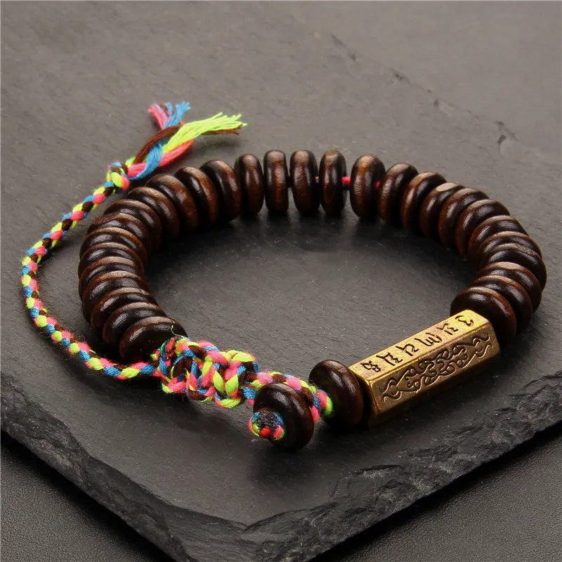 Tibetan Buddhist Hand Braided Cotton Thread Bracelet Women Men Natural Coconut shell beads Carved Amulet Handmade Bracelet Gifts