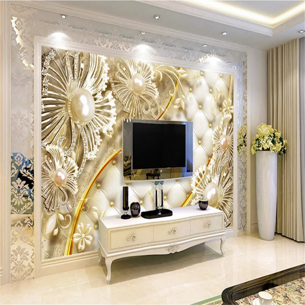 Flower Designer Wallpaper Luxury Jewelry 3d Diamond TV Background Wall Mural Wallpapers