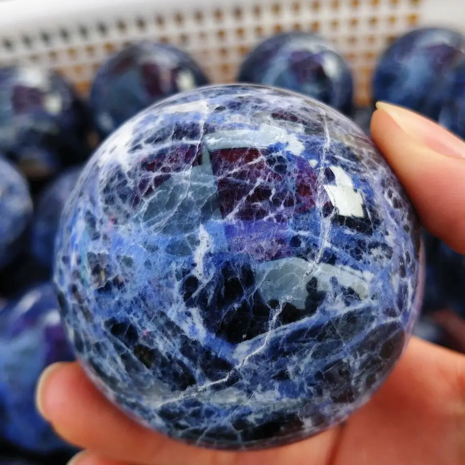 Natural Sodalite Quartz Crystal Ball Dumortierite Stone Sphere Blue-Veins Mineral Meditation Energy Healing Decoration Gemstone