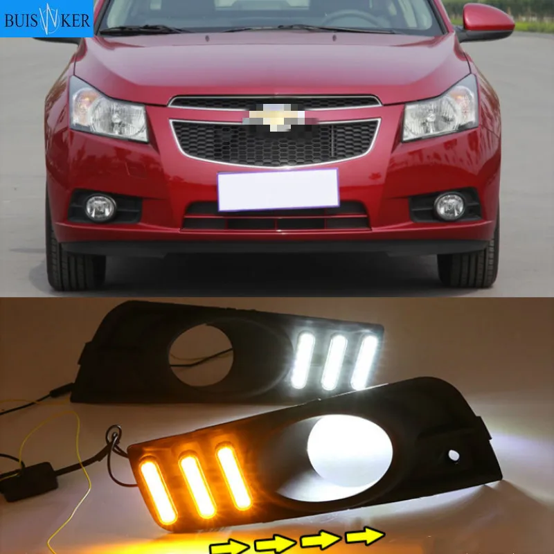 

2PCS For chevrolet cruze 2009 2010 2011 2012 2013 2014 DRL Daytime Running Light fog lamp cover with yellow turn signal
