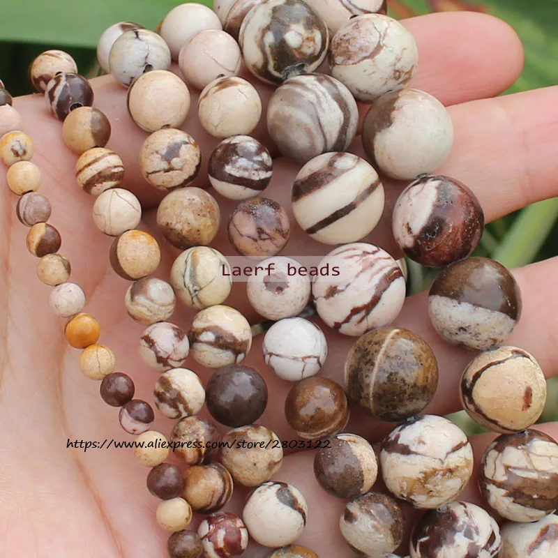 Natural Stone Australian Zebra Jasper Round Loose Beads15''/Strand 4-12MM Pick Size For Jewelry Making