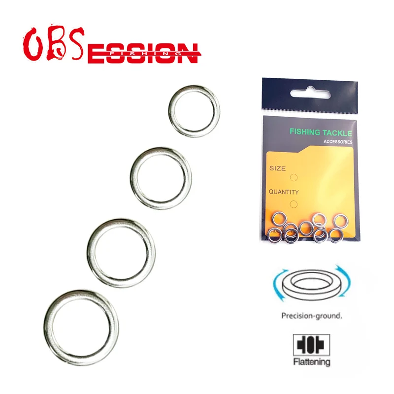 OBSESSION HT006 15pcs/bag Heavy Duty Fishing Solid Jigging Ring Seamless Ring Stainless Steel Fishing Lure Connector Accessories