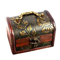 Vintage Wooden Treasure Chest Box Case Craved Jewelry Cufflinks Chest Small Gift Storage Organizer with Lock