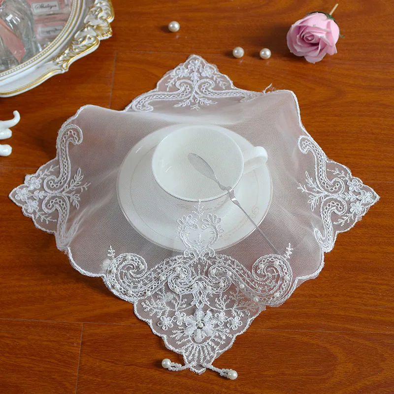 New Lace Embroidery Table Place Mat Cloth Coffee Pad Cup Christmas Tea Coaster Dish Placemat Sequin Doily Dining Mug Kitchen