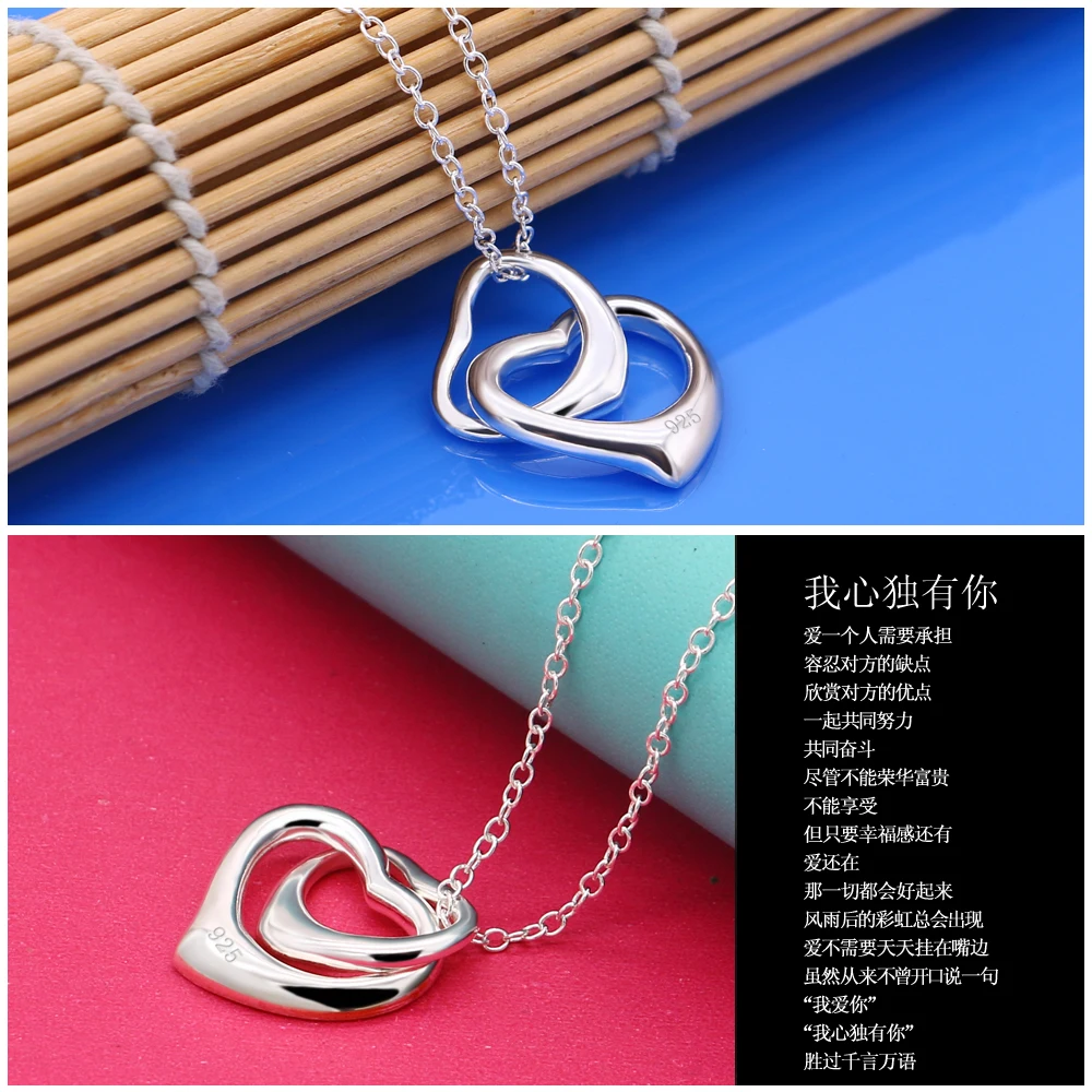 Women's 925 Silver Necklace Heart Pendant Solid Silver Clavicle Chain High Quality Female Silver Jewelry Party Birthday Gift 4