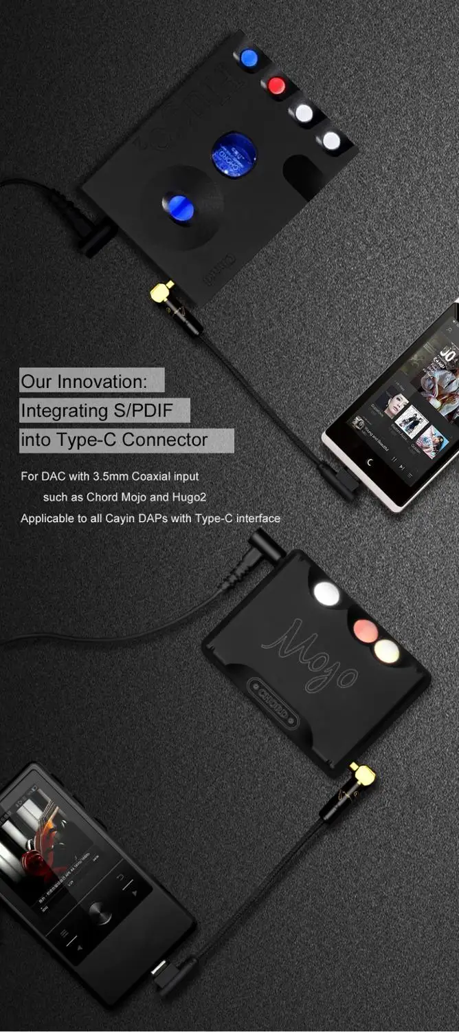 Cayin CS-40TC35 Type-C to 3.5mm Coaxial Cable  for Cayin DAPs,DAC with 3.5mm Coaxial input such as Chord Mojo Hugo2