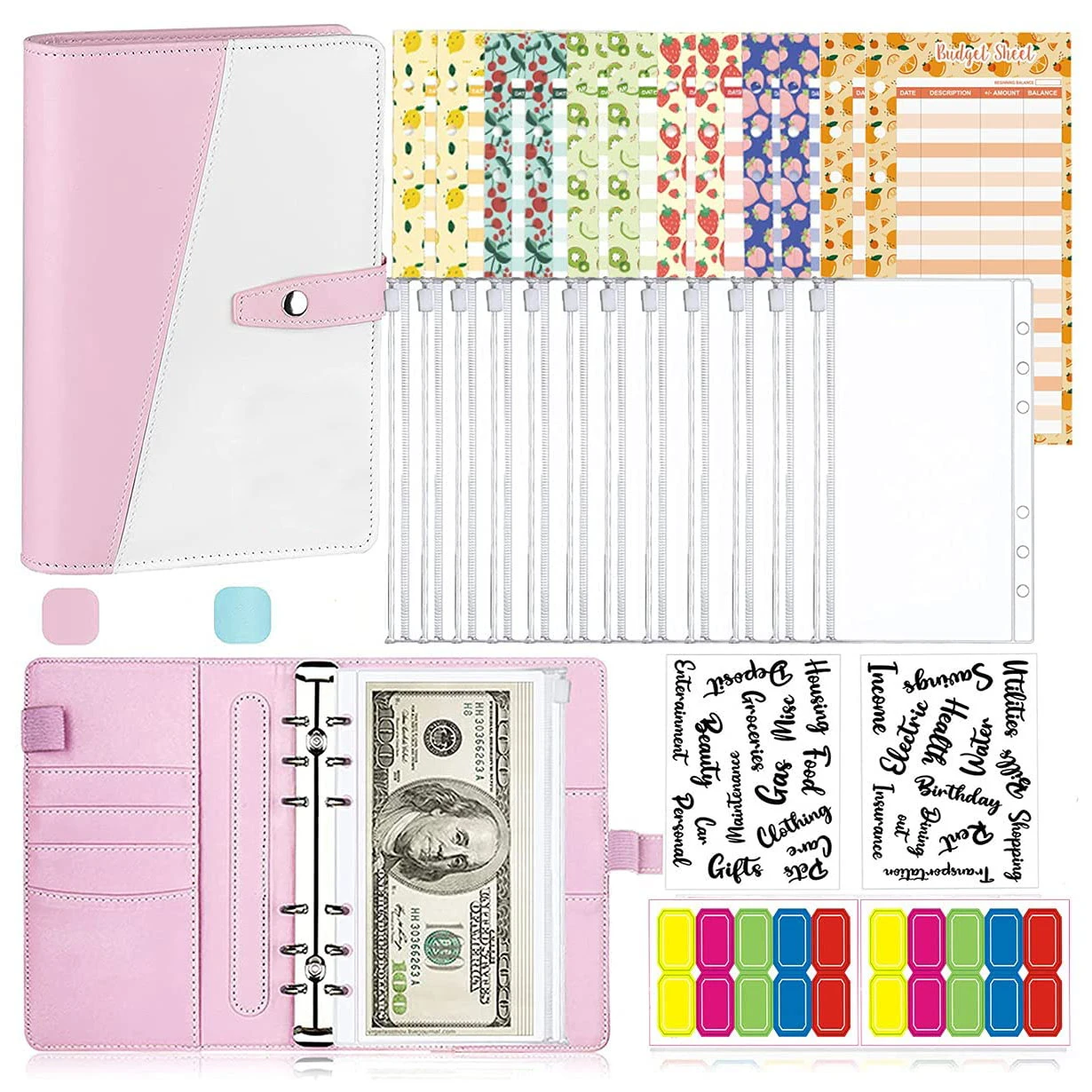 29 Pieces A6 Budget Binder Cash Envelopes Personal Planner, with Binder Zipper Pockets, Expense Budget Sheets,for Budget Saving