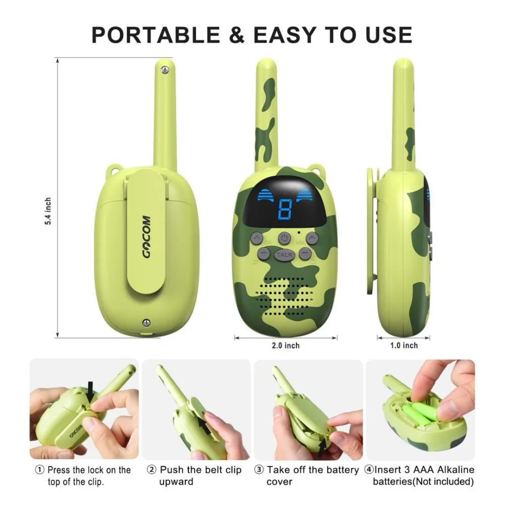 Super Mini Portable Camouflage Toy Walkie Talkie with 2 Way Radio Reach Max 1Km & Adjustable Band Channel Scan Game Interctoion