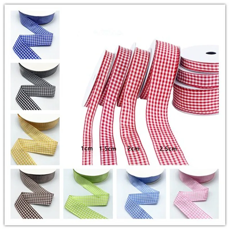 Nueva cinta de algodón a cuadros de 5 yardas, 10--25mm, decoración navideña para boda, tela de costura artesanal, cinta con lazo hecha a mano, embalaje de regalo de flores