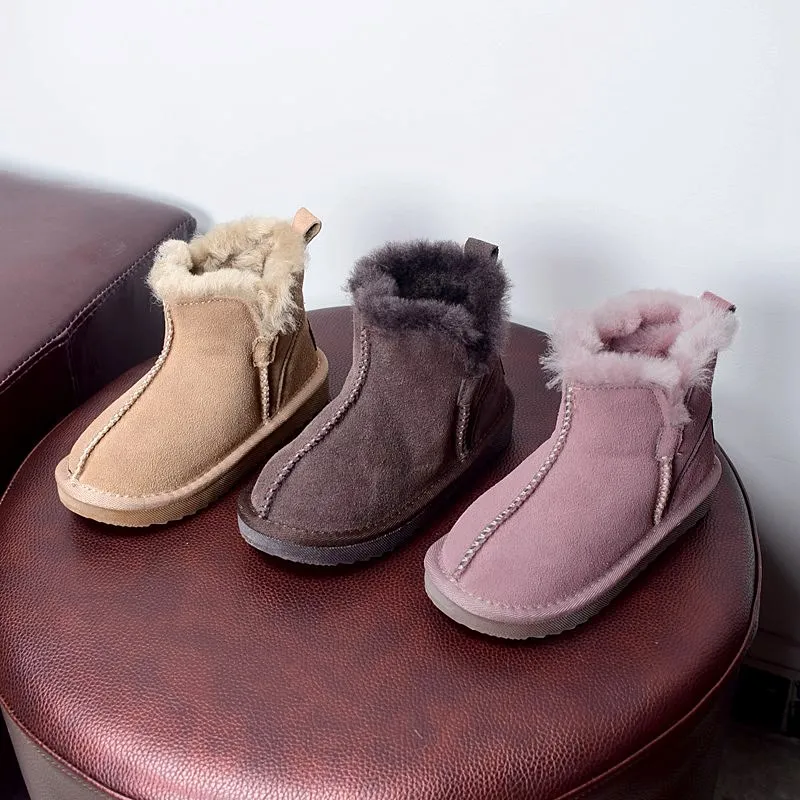 DIMI 2024 Winter Children Shoes Wool Plush Boys Girls Snow Boots Fashion Suede Waterproof  Non-slip Comfortable Warm Kids Boots