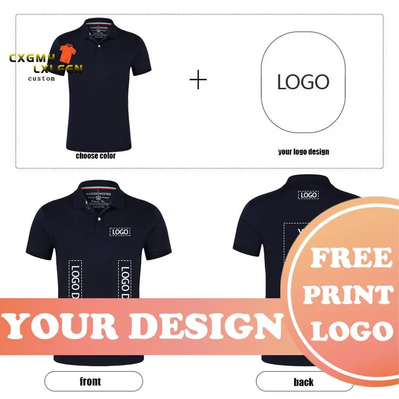 Top Quality Summer Short Sleeve Solid Classic Polo Shirts Custom Printed Design Photo Logo For Business Staff Company Uniform