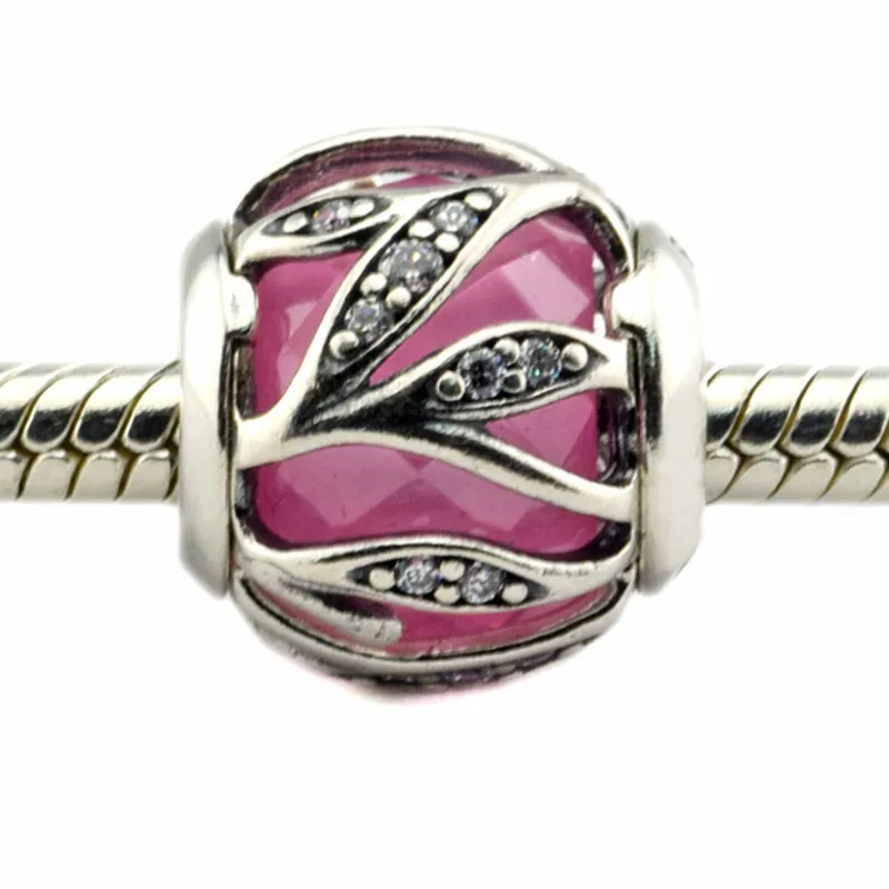 

925 Sterling Silver Pink Zirconia Nature's Radiance Charms Beads With Pandora Logo Fits Pandora Bracelets Jewelry Making