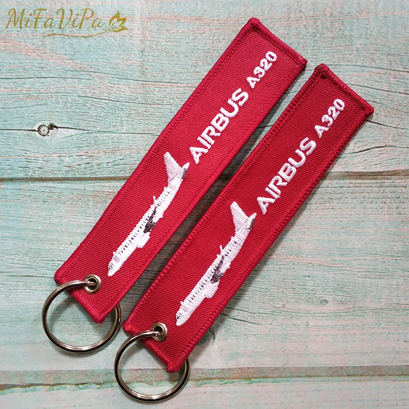 MiFaViPa Red Airbus A330 Fashion Trinket Keychain Airbus 320 Brooch Embroidery Aviation Key Chain for Men Crew Gift Luggage Tag