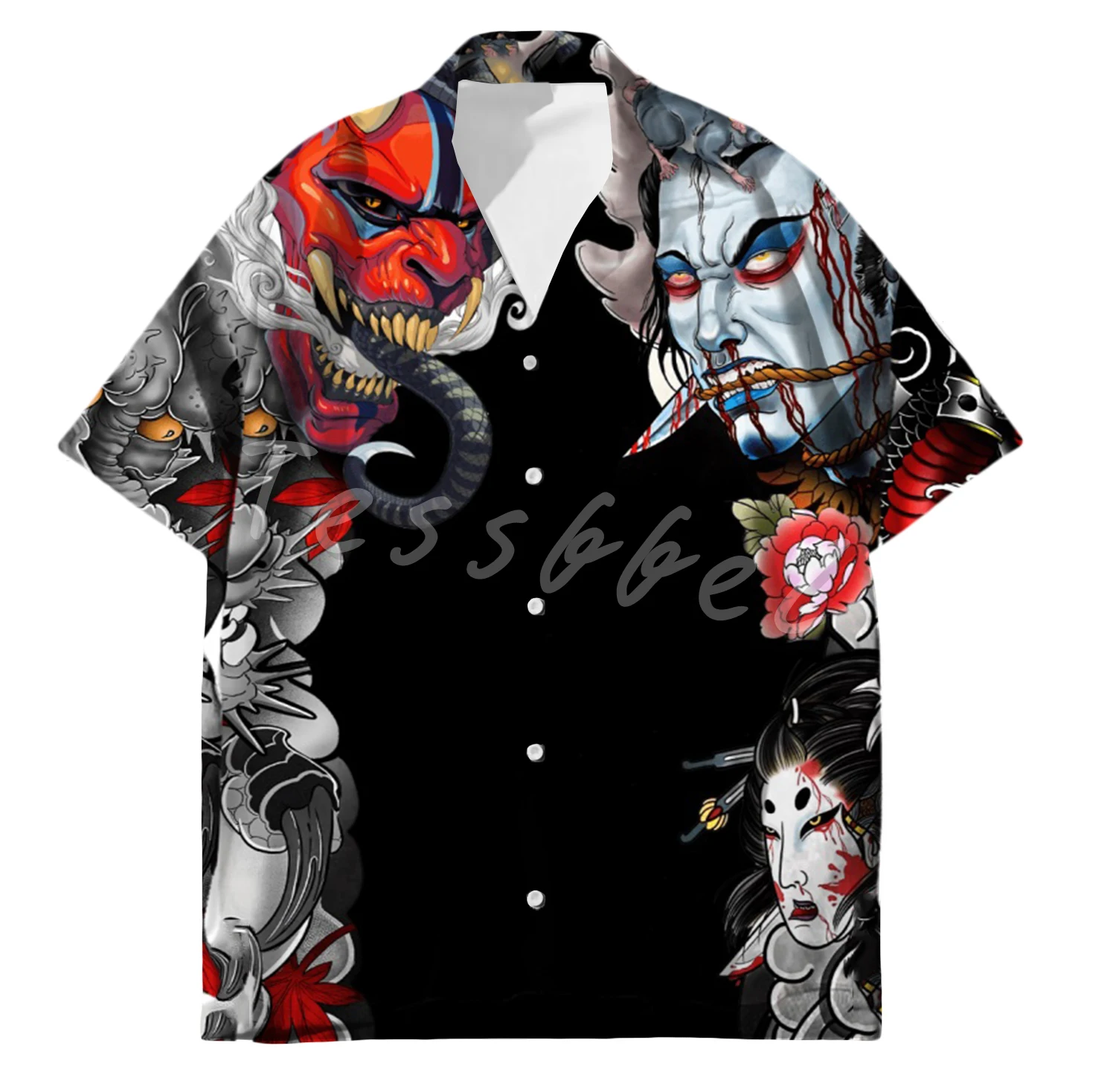 Tessffel samurai japão tatuagem 3d impressão camisas havaianas praia dos homens camisa moda verão harajuku casual oversize streetwear s4